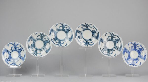 Antique Japanese Porcelain Tea Sake Wine Cup Blue and White Landscape 19th c. 
