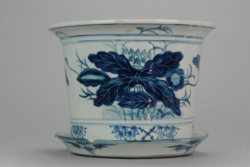 20C Chinese Porcelain Jardiniere / Planter for Flower Cabbage Leaf Blue ...
