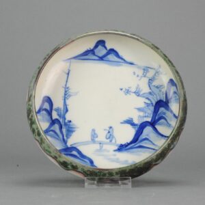 Rare CA 1900 Japanese Porcelain Bowl Serving Dish Landscape unusual Figure