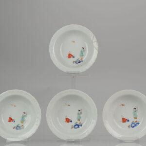 Antique Edo 18th  C Japanese Porcelain Kakiemon Arita Bowls Boys with Kite