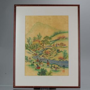 Lovely 20th century Korean Painting of a Landscape with Children