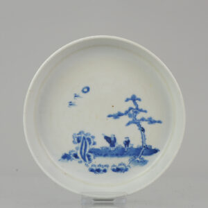 Antique Chinese Porcelain 19th C Bleu de Hue Plate Wiseman Crane Vietnamese market