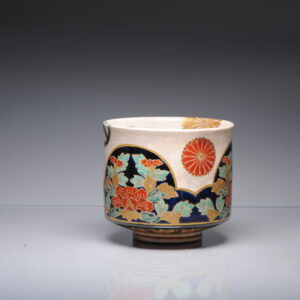 Antique 19/20C Japanese Satsuma Gosu Blue Incense or Charcoal Cup with Flowers