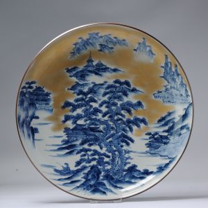 20th century Porcelain Japanese Super Large Charger Japan Blue and White landscape