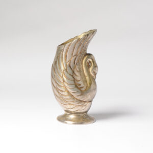 Lovely unique swan-shaped plated brass vase, signed, occupied Japan 20C