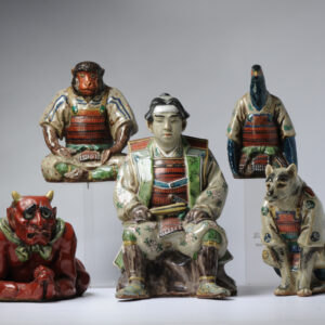 19/20C Japanese Kutani Statues story of Momotaro Tsugata Yuma (1891 – 1981)