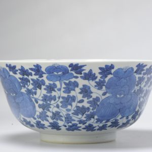 Large antique 19th C Chinese Porcelain Bowl Kangxi Revival China Marked Base