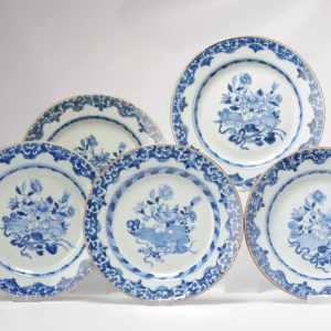 #5 Antique Chinese Porcelain 18th C Kangxi/Yongzheng Period Blue White Rabbit Dinner Plates