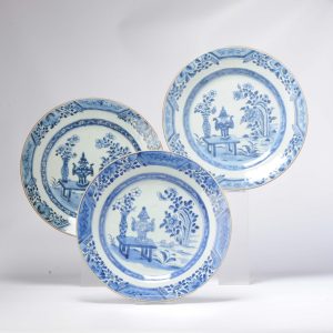 #3 Antique Chinese Porcelain 18th C Kangxi/Yongzheng Period Blue White Dinner Plates