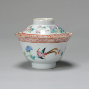 19th or early 20th c Polychrome Chinese Porcelain Gaiwan Southeast Asia Crane Bird