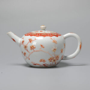 Antique Kangxi (1662-1722) Chinese Porcelain Iron Red Teapot with Gilded Relief