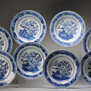 #8 Antique Chinese Porcelain 18th C Kangxi/Yongzheng Period Blue White Set Dinner Plates Deep