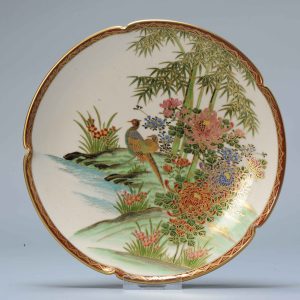 Antique Meiji period Japanese Satsuma Plate with Bird decoration marked