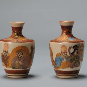 Pair Antique Meiji period Japanese Satsuma Vases with mark Maruni Japan 19c