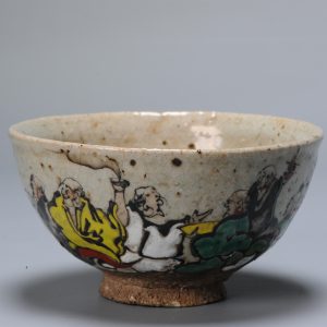 Antique Meiji period Japanese Kyo-Yaki bowl with figures Japan 19c