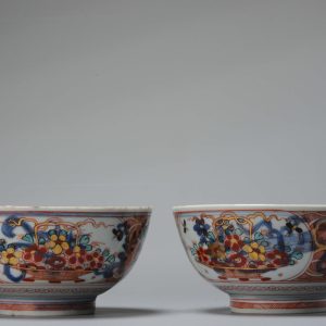 Pair Antique Qianlong 18th Amsterdam Bont Porcelain Bowls Chinese Polychrome