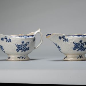Antique Lowestoft Porcelain SauceBoats Ca 1760-1770 Flower Pattern English