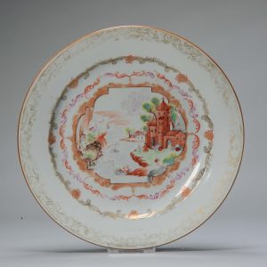 Antique 18C Famille Rose Tea Dish with Peter the Great Meissen Style Qianlong
