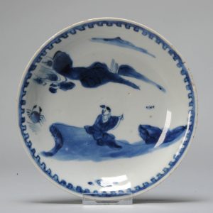 Kosometsuke Antique Chinese 17c Ming Dynasty Plate China Porcelain Crab and Figure