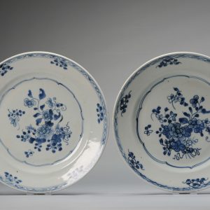 Antique PAIR 18th Century Chinese Porcelain Qianlong Blue And White Plates