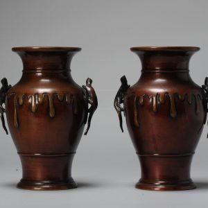 Impressive Antique 19th century Japanese Bronze Drip Design Vases Meiji Period