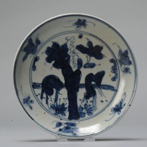 Antique Chinese 16c Ming Dynasty Dish China Porcelain Deer Landscape