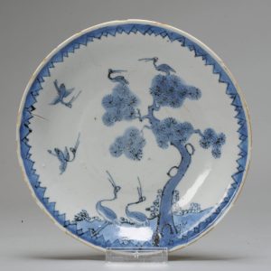 Kosometsuke Antique Chinese 17c Ming Dynasty Plate China Porcelain 6 Cranes