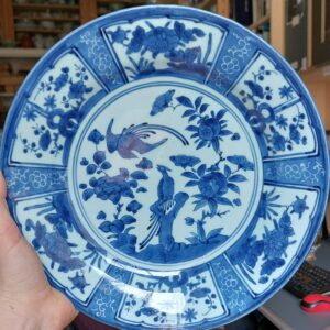 Lovely large 17C Japanese Porcelain Dish Kraak Arita with BIRDS Antique