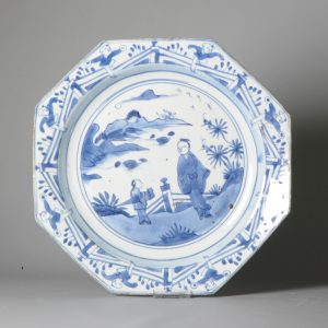 30.4CM Kosometsuke Antique Chinese Porcelain Dish 17c Ming Literatus Children