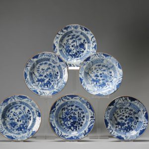 #6 Antique Chinese Porcelain 18th C Kangxi/Yongzheng Blue White Set Dinner Plates Porridge