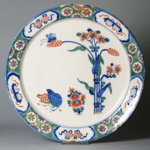 Antique 18th c Unusual Kakiemon Style Dutch Delftware Plate. Large Size