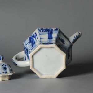 Antique Kangxi Period Chinese Porcelain Blue & White Teapot Landscape