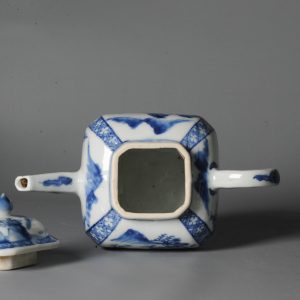 Antique Kangxi Period Chinese Porcelain Blue & White Teapot Landscape