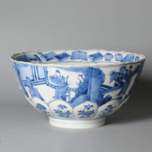 A Rare Kangxi porcelain Blue and White Bowl with Pagode Figural Scenes