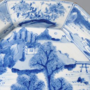 Antique Kangxi Period Chinese Porcelain dish Octagonal Landscape Literatus