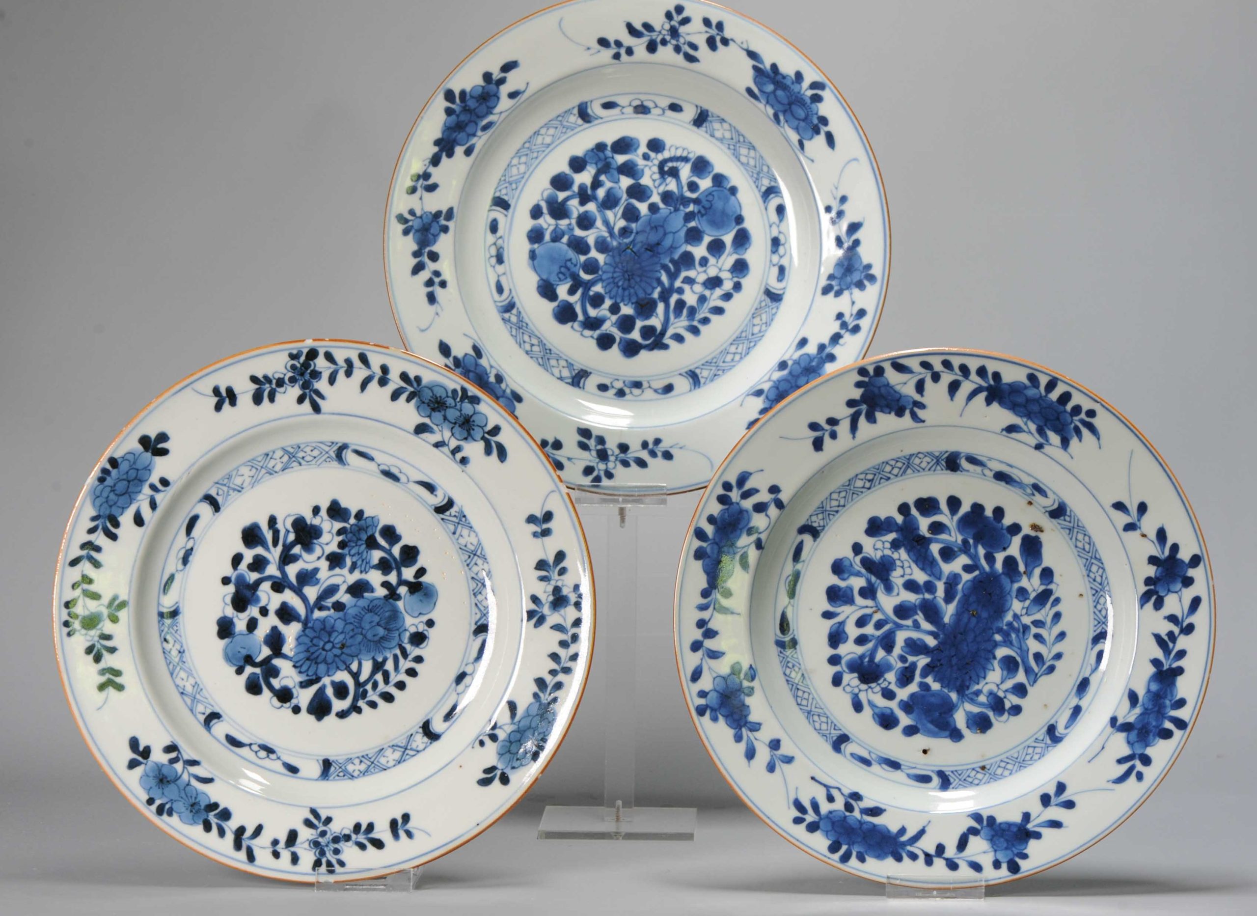 #3 Antique Chinese Porcelain 18th C Qing Period Blue White Set Dinner Plates