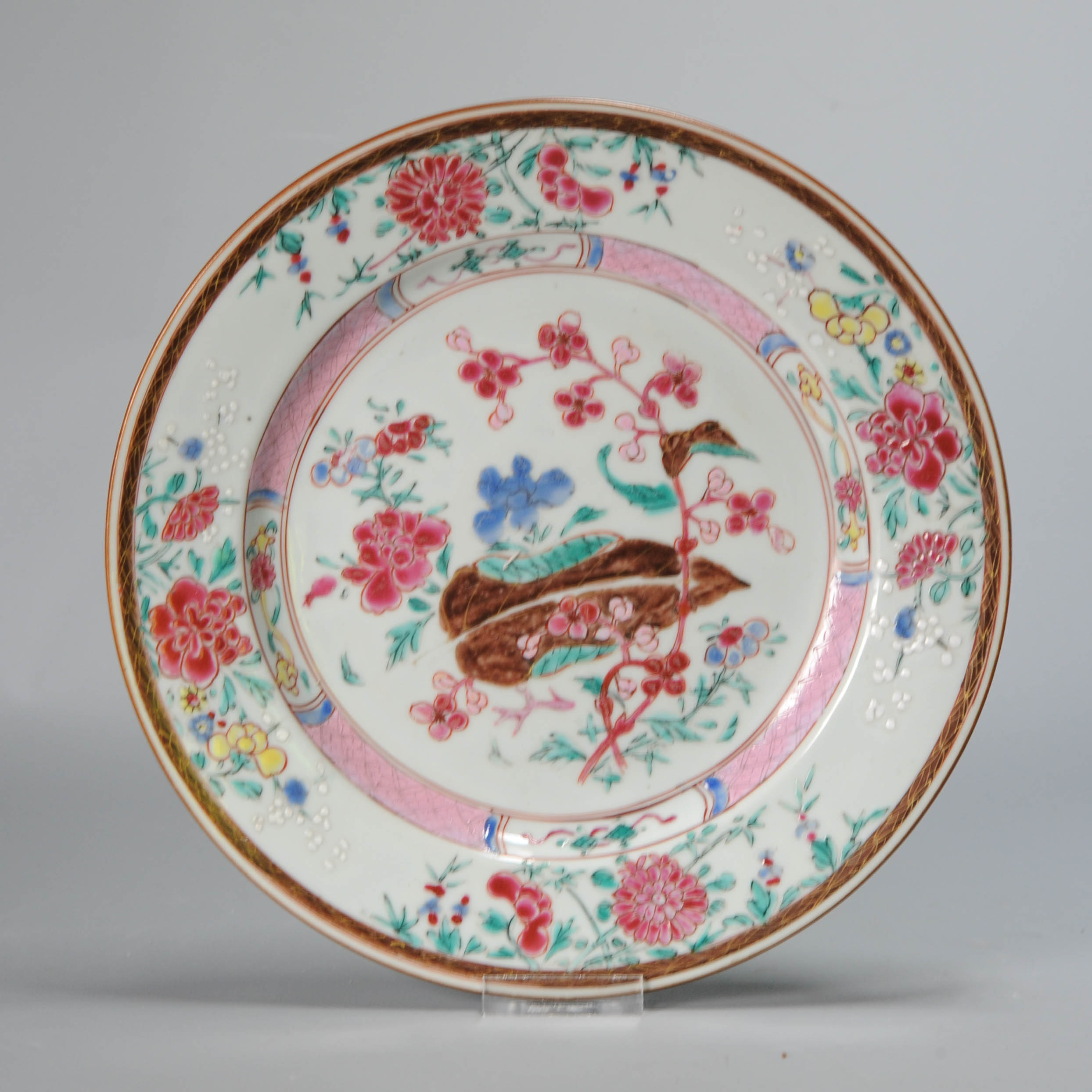 Antique Chinese 18C Famille Rose Plate Yongzheng/ early Qianlong China LEAF Fencai