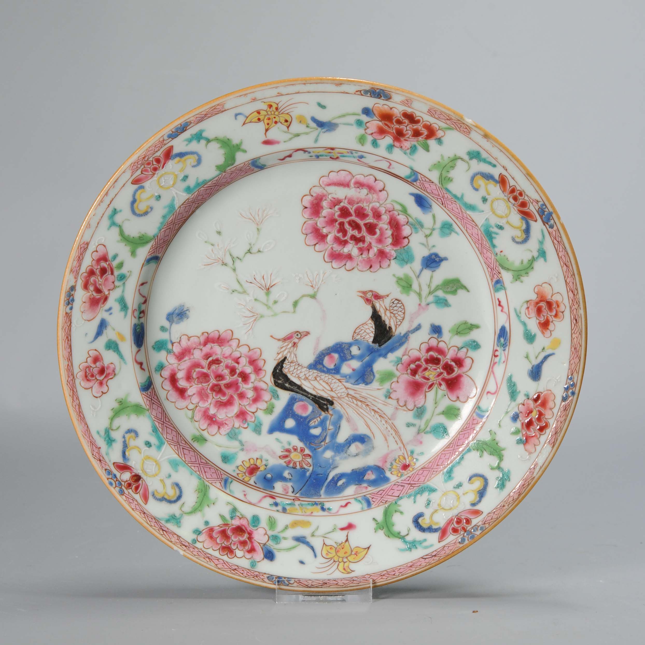 Antique Chinese 18C Famille Rose Plate Yongzheng/ early Qianlong China BIRDS Fencai