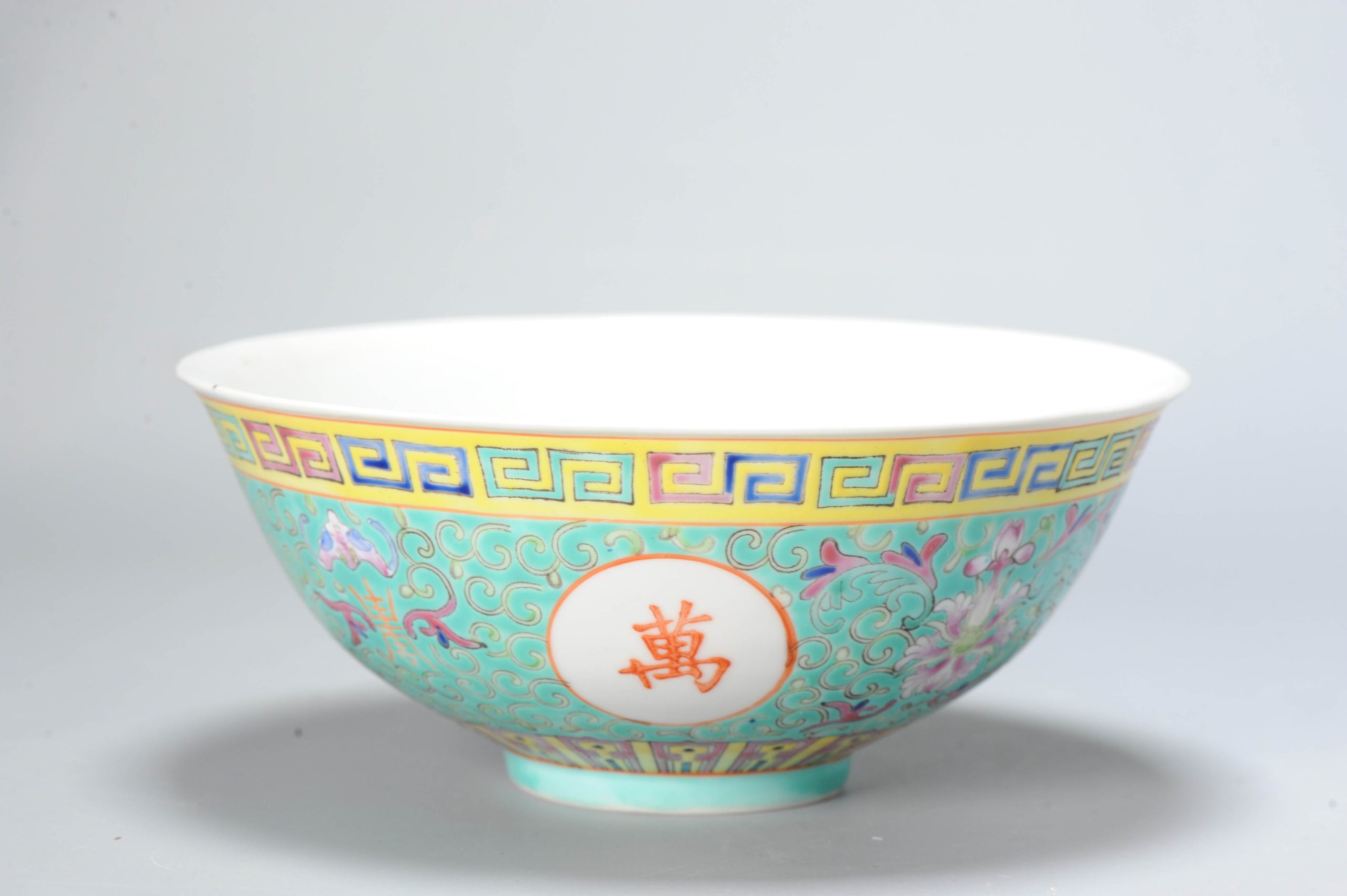 Vintage Bowl Chinese porcelain PROC Famille Rose with flowers marked