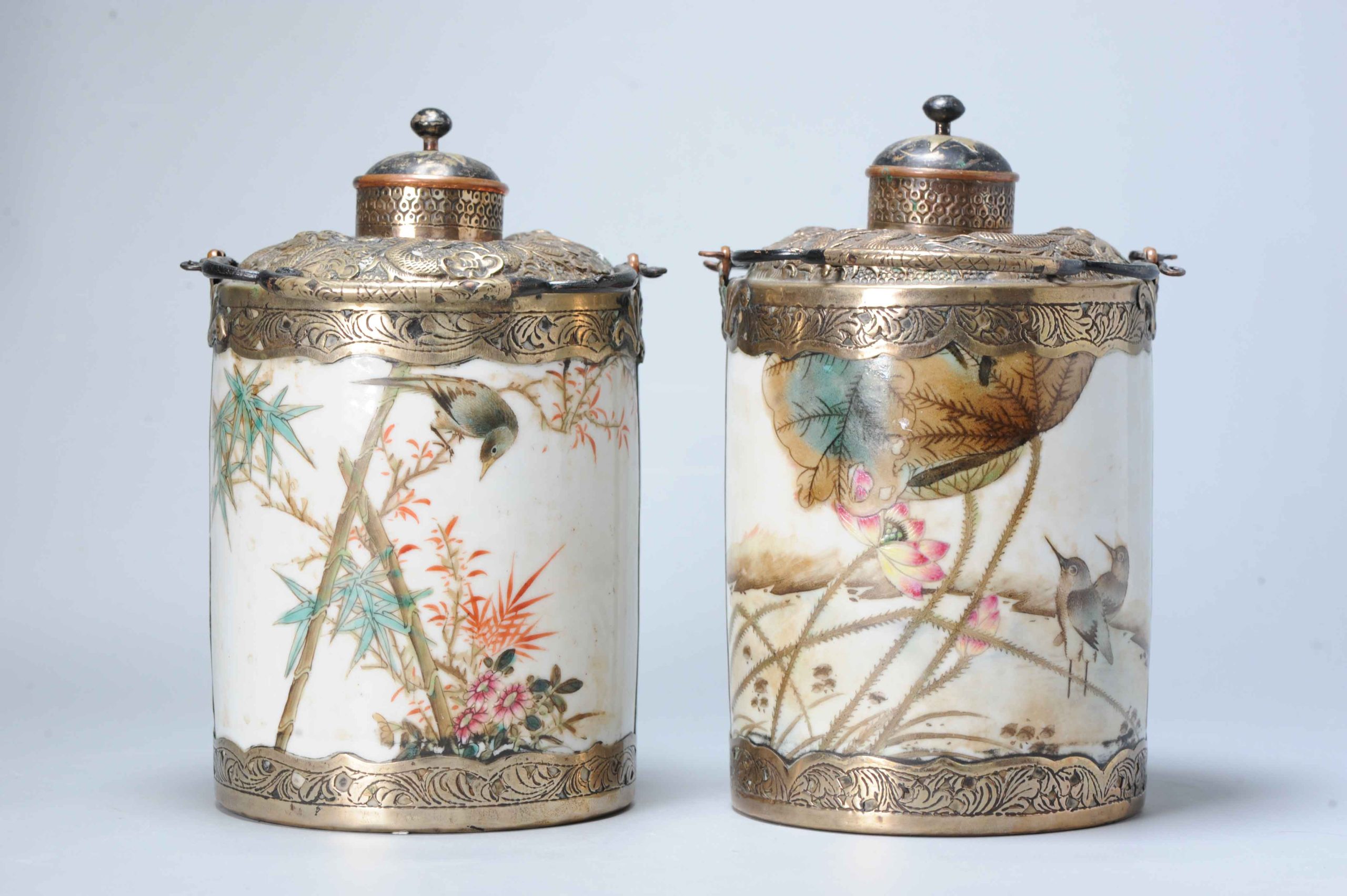 Vintage 20th C Chinese porcelain PROC Tea Caddies Calligraphy China Marked