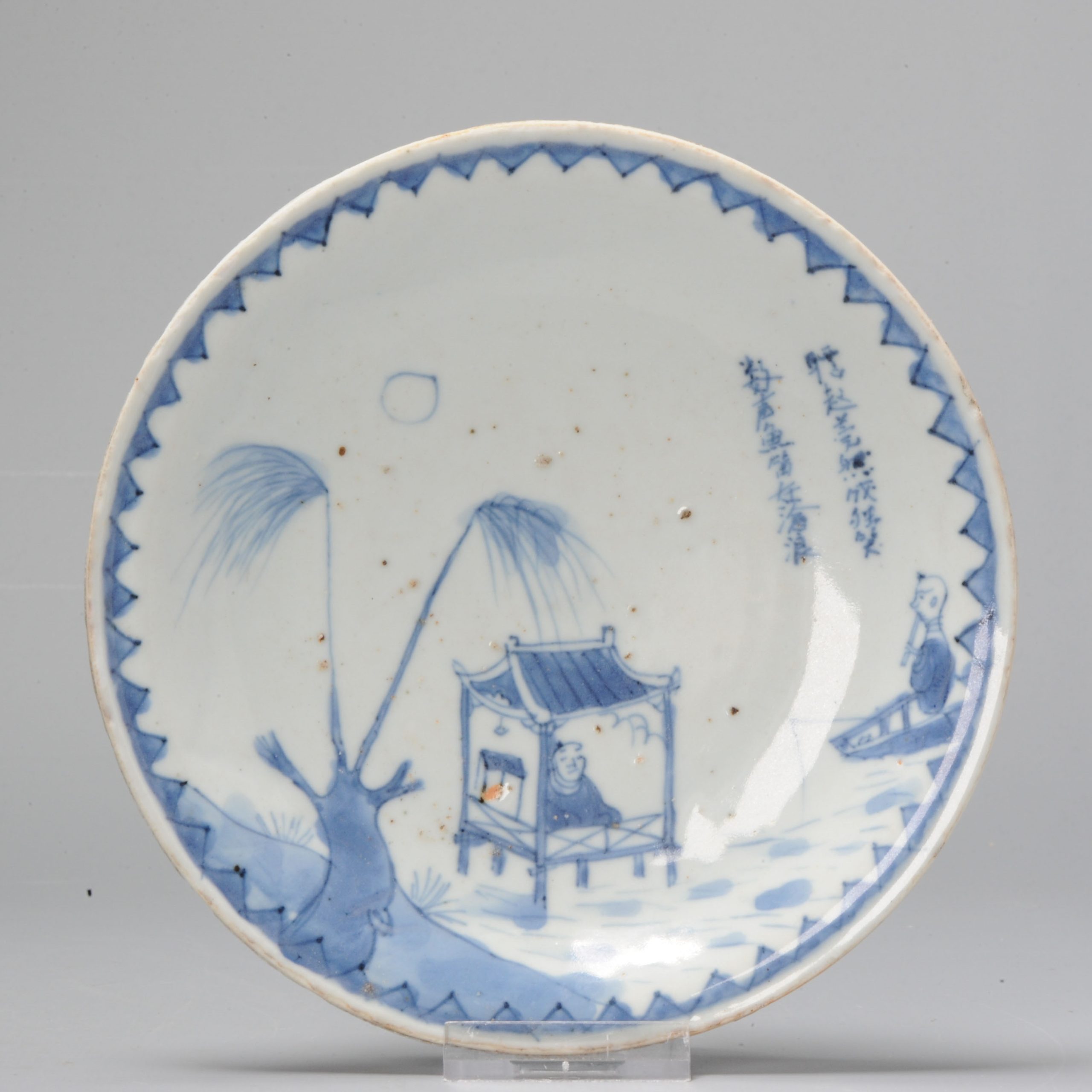 Rare Ca 1600-1660 Chinese Porcelain Ming Period Kosometsuke Plates Boat and Fisher