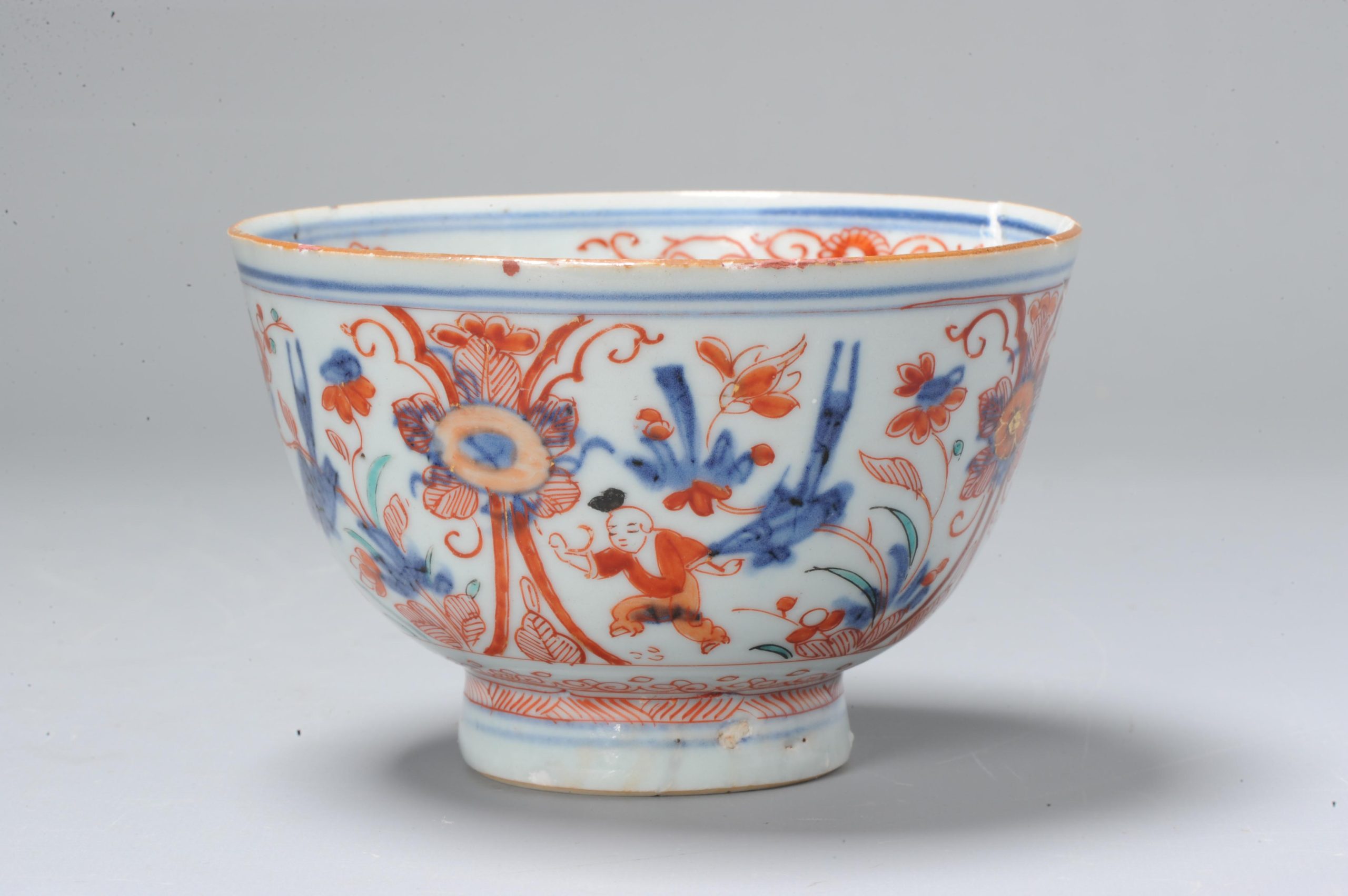 Antique Kangxi 17-18th Amsterdam Bont Porcelain Bowl Chinese Polychrome Landscape