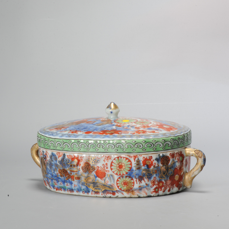 Antique Chinese Porcelain European Decorated Tureen China Polychrome Landscape
