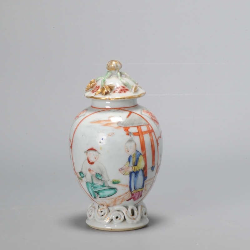 Antique 18C Chinese Porcelain Mandarin Tea Caddy Chine de Commande Qianlong