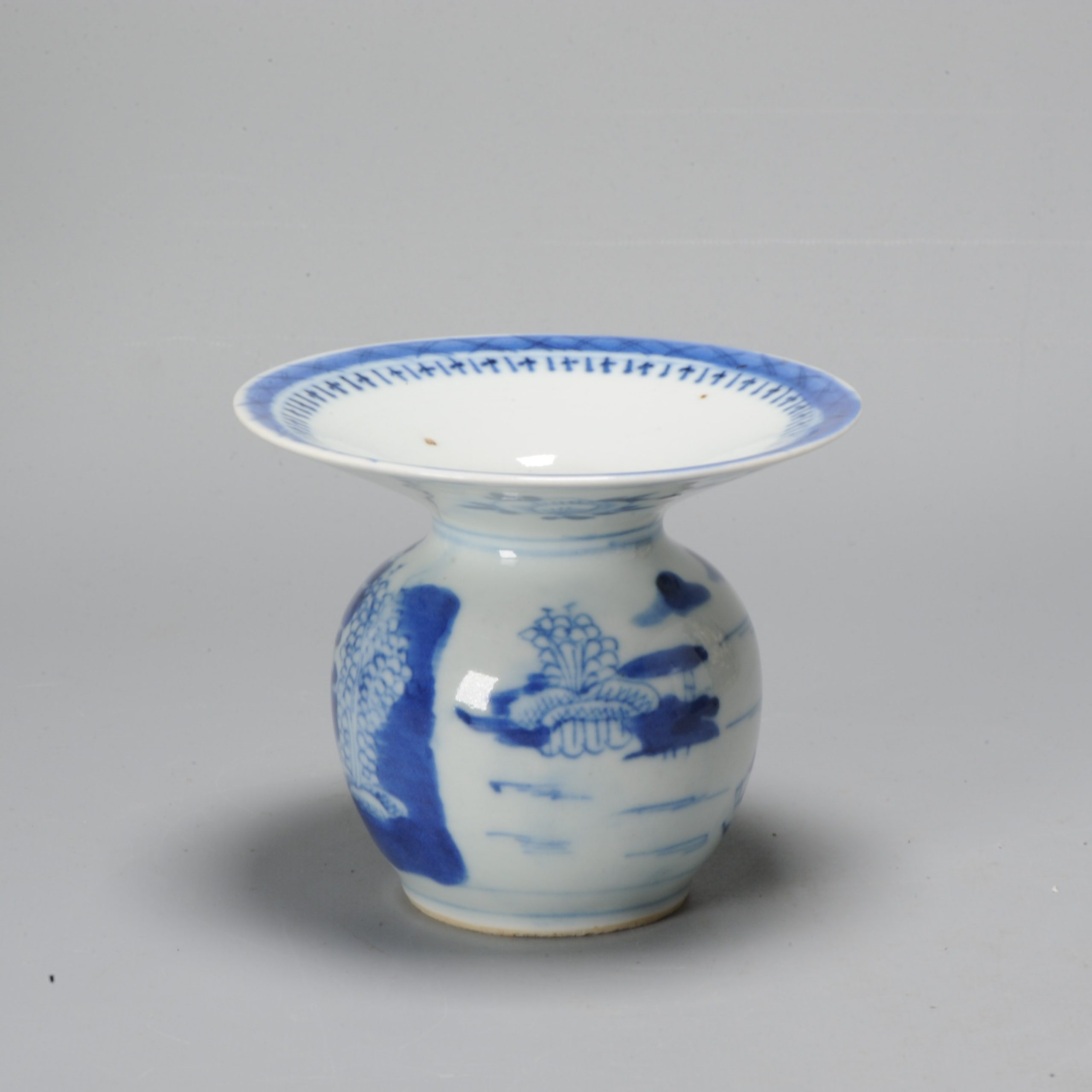 Antique Chinese Porcelain 19C Bleu de Hue Zhadou Slop jar Spittoon